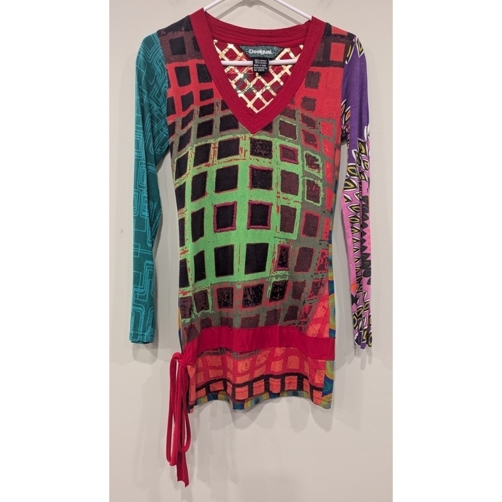 Desigual Multi Colored Cotton Viscose Tunic Top Size Small